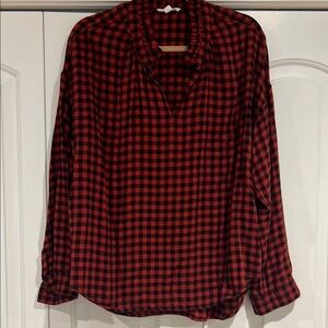 beachlunchlounge‎ Red and Black Collar Long Sleeve Button Down Shirt flannel L